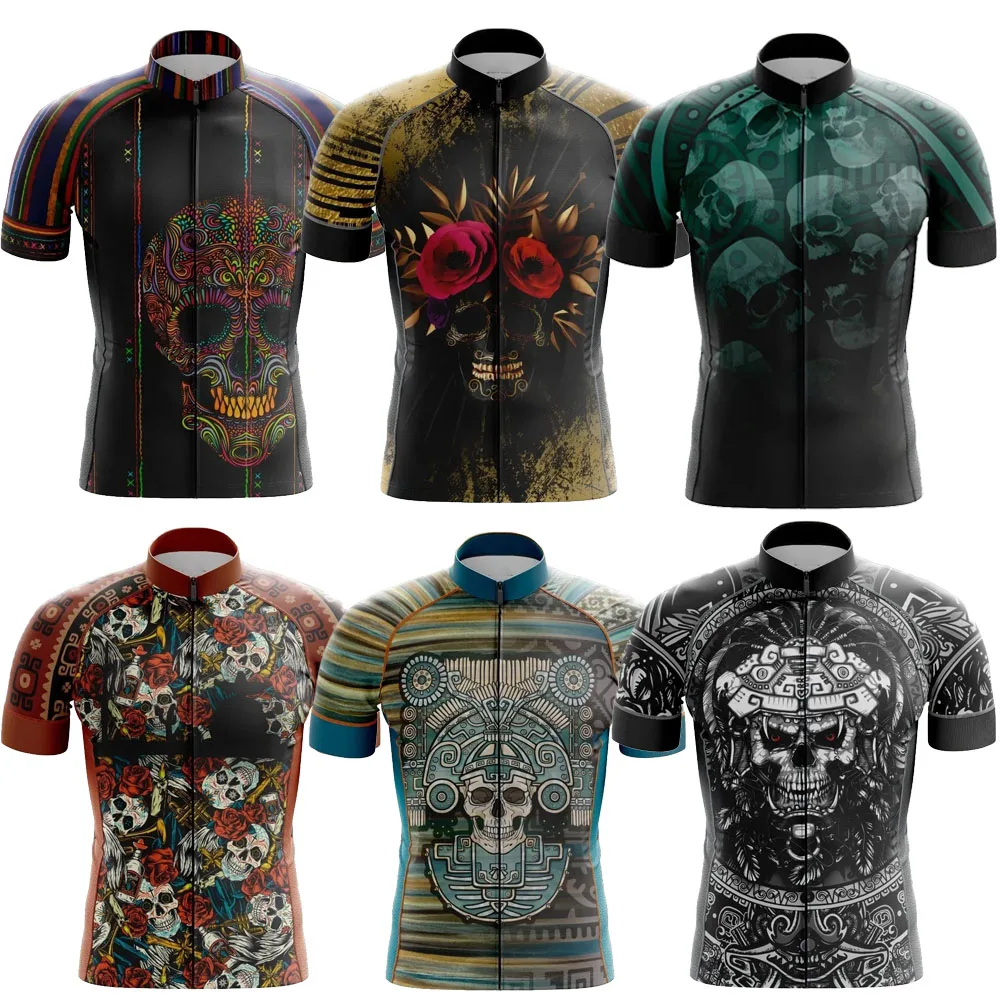 Skull Cycling Jersey Men Short Sleeve Summer Breathable Quick-Drying Mountain Highway BIke Clothing Can Customized MTB