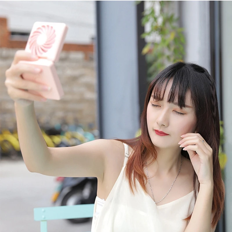 2-Speed Portable Mini Fan Compact Mirror Folding Convenient USB Rechargeable Beauty Air Cooling Fan