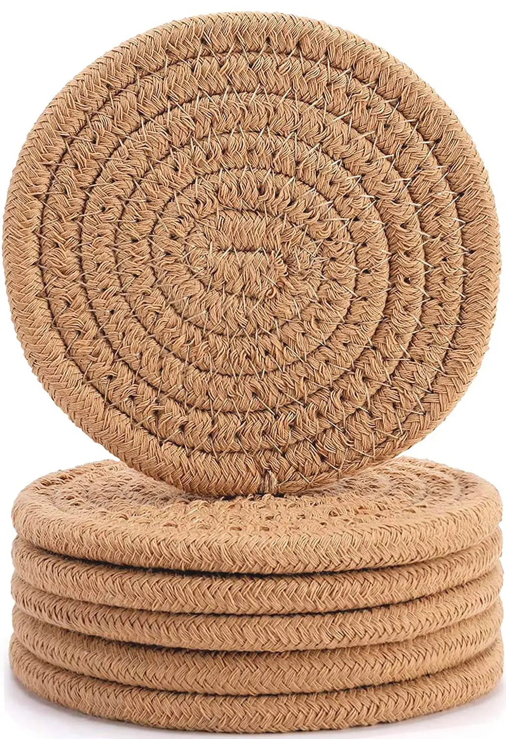 

Handmade Round Woven Coaster for Coffee Table, Super Absorbent Drink Coasters, Stylish Drink Coasters, Home Decor, 6 Pcs