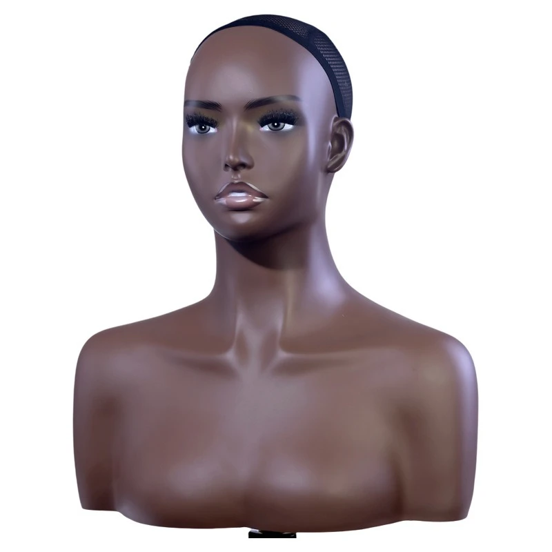 New wig model head black double shoulders European and American makeup head mold necklace bracket PVC model head