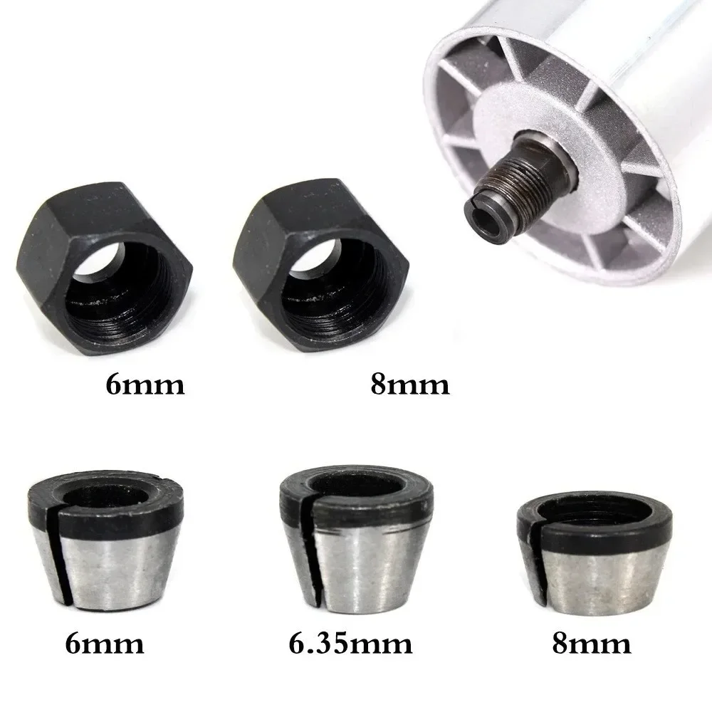 Trimmer Collet Chuck Router Bit Collet Carbon Steel Chuck Router Bit Shank Adapter With Nut Woodworking 6mm 8mm