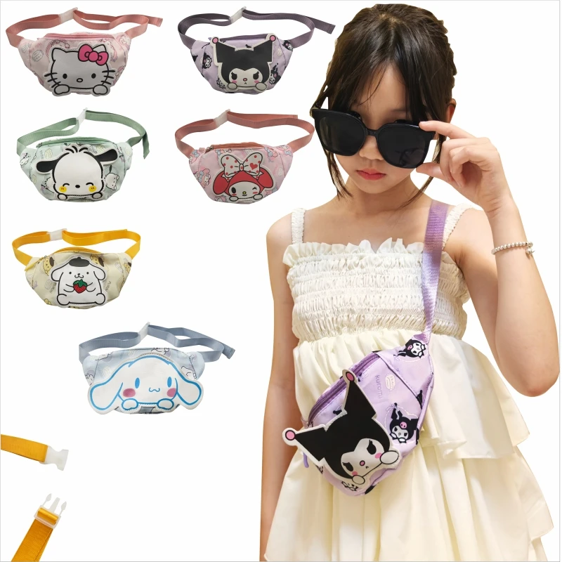 MINISO Hello Kitty Kuromi Cartoons Anime Cute Nylon Girls Fanny Pack Shoulder Messenger Fanny Bag Travel Kids Storage Bag Gifts