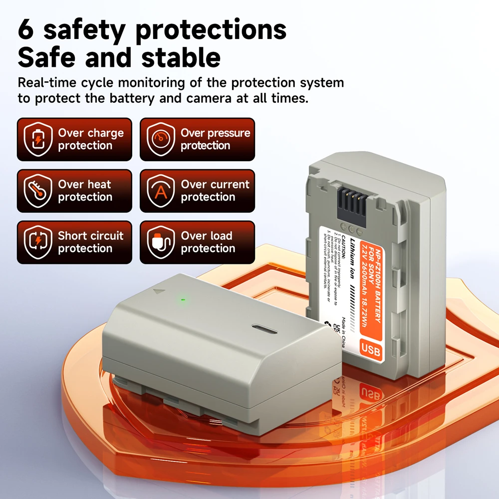 2600mAh NP-FZ100 NPFZ100 NP FZ100 Type-C USB Rechargeable Battery for Sony A6600 A6700 A7m3 A9 a7R III a7 III A9R 9S A9S A7R3