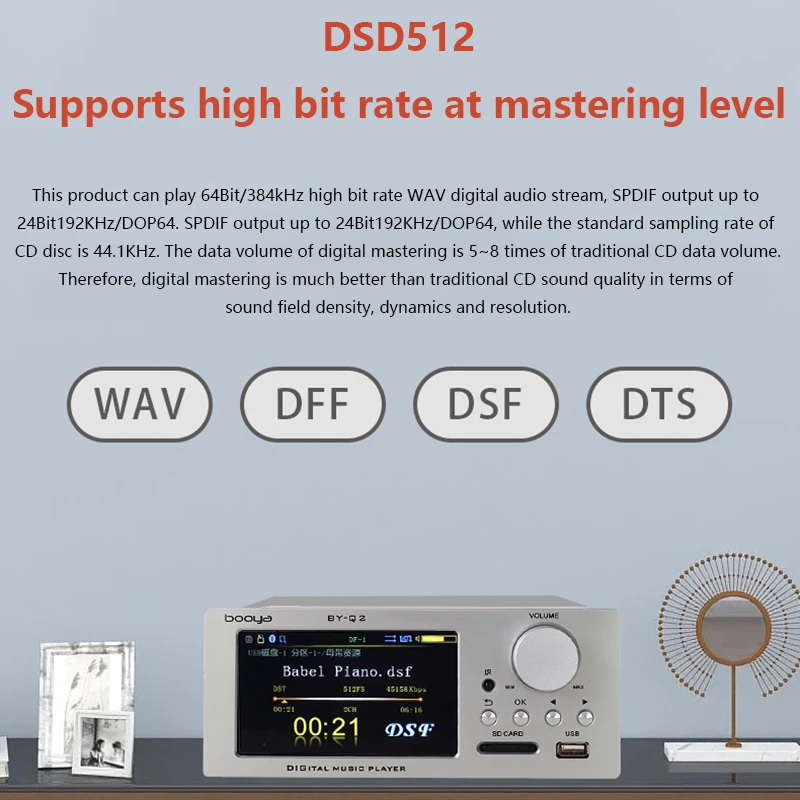 HIFI Digital Audio Player Dual AK4493EQ DAC 4.7 Screen Lossless Music Turntable DSD512 64BIT 384KHz Decode Output Bluetooth 5.0