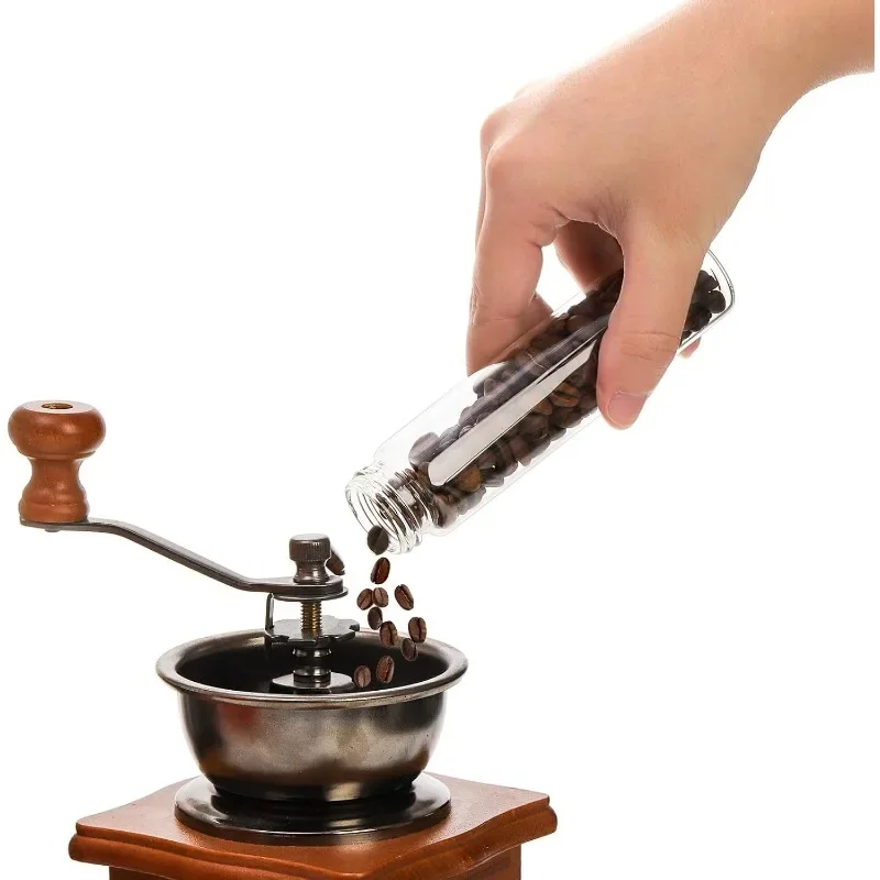 Juego de tarros sellados de vidrio, dispensador de café en polvo de calidad alimentaria con soporte de exhibición de madera de nogal y viales de dosificación de embudo con tapas, 1 Juego