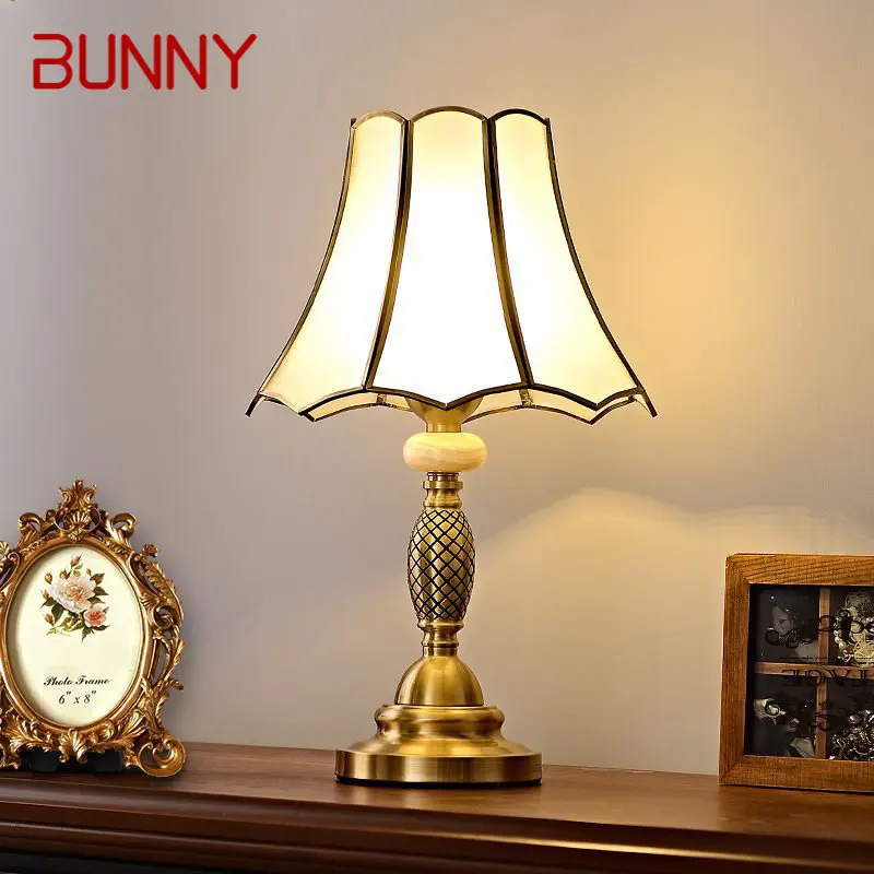 BUNNY Modern Brass Table Lamp LED European Simple Luxury Creative Copper Glass Desk Lights for Home Living Room Bedroom