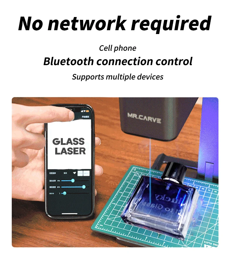 MR.CARVE C1 5w 휴대용 80*80mm CNC 레이저 조각기 나뭇잎 목재 향수병 금속 가죽 레이저 미니 마킹기