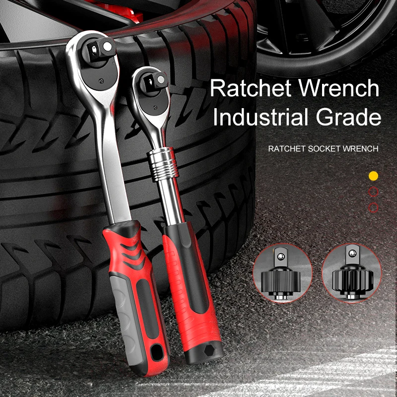 Spanner Automatic Quick Release Fast 1/4 1/2 3/8 72Teeth Telescopic Ratchet Can Adjust 90 Degrees Scaffold Ratchet Handle Wrench