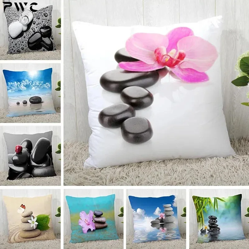 Custom Zen Stone Pillow Cases Orchid Flowers Square Pillowcase Christmas Zippered Pillow Cover 40*40cm,45*45cm(One Side)