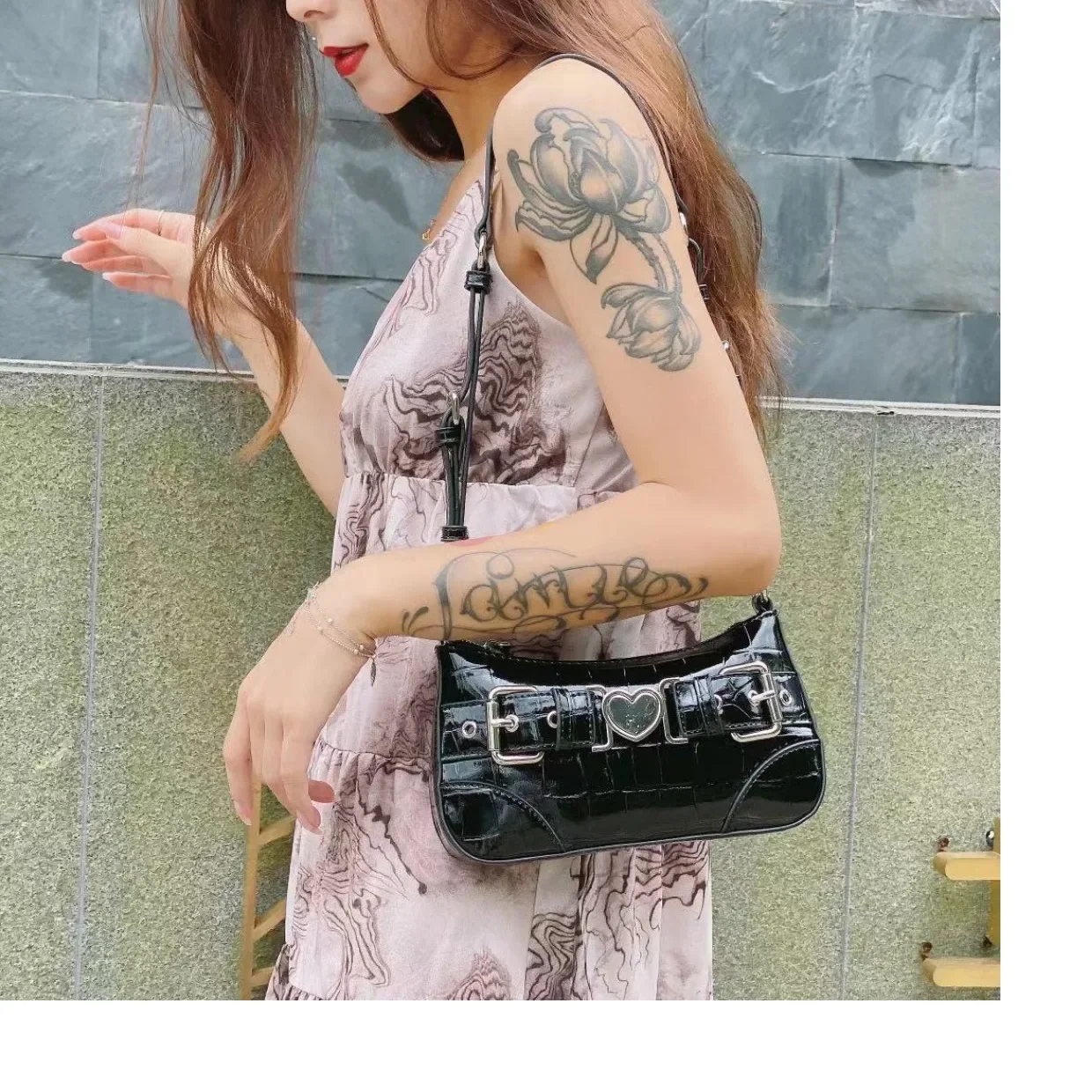 Retro Y2k Cool Girls Purse Handbags Locomotive Fashion Women's Hobos Shoulder Bag Crocodile Pattern Underarm Bag Messenger Bags