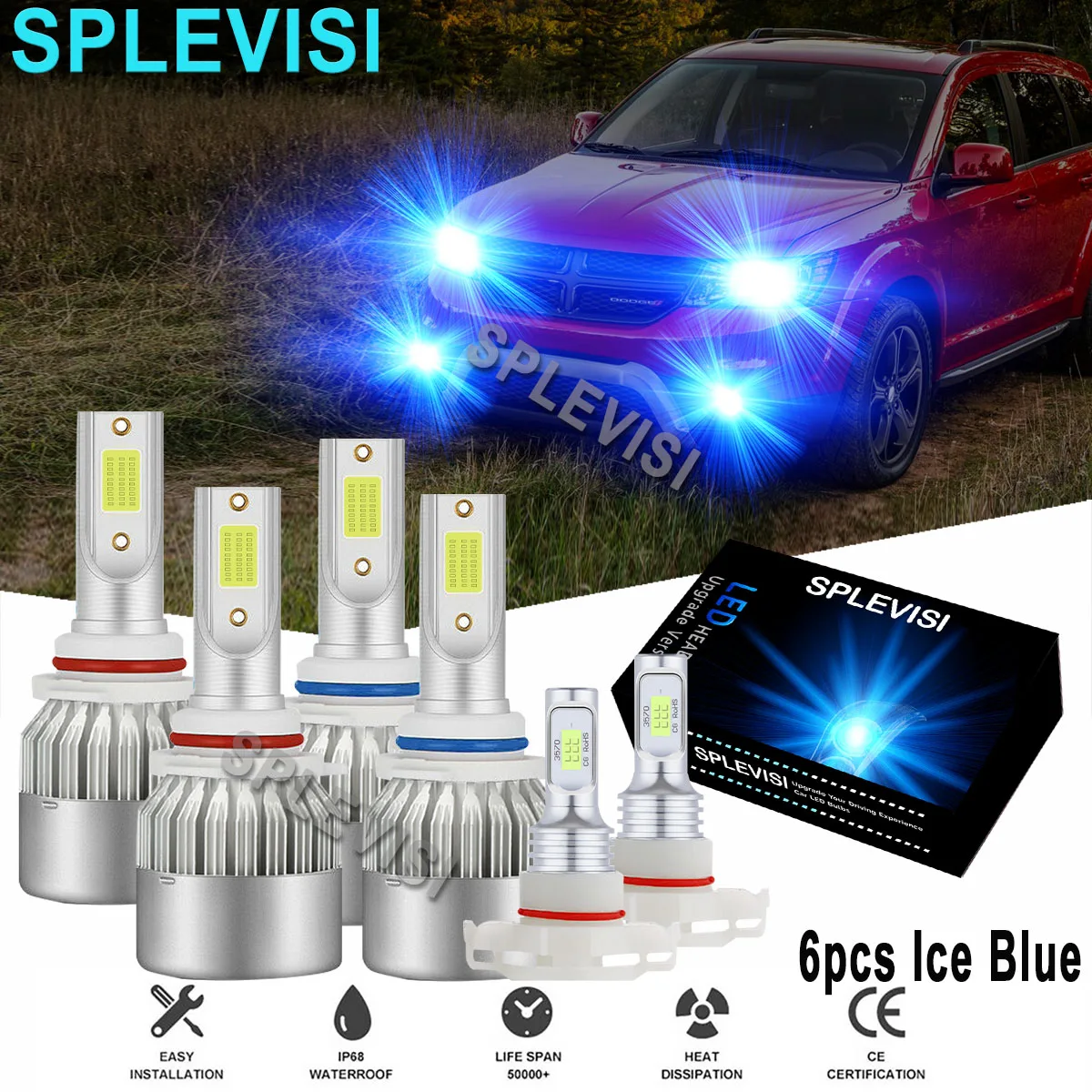 

Ice Blue LED Car Headlights Hi Low Beam/ Fog Light Car Light For Dodge Journey 2010-2019 For Mitsubishi Lancer 2008 2009-2017