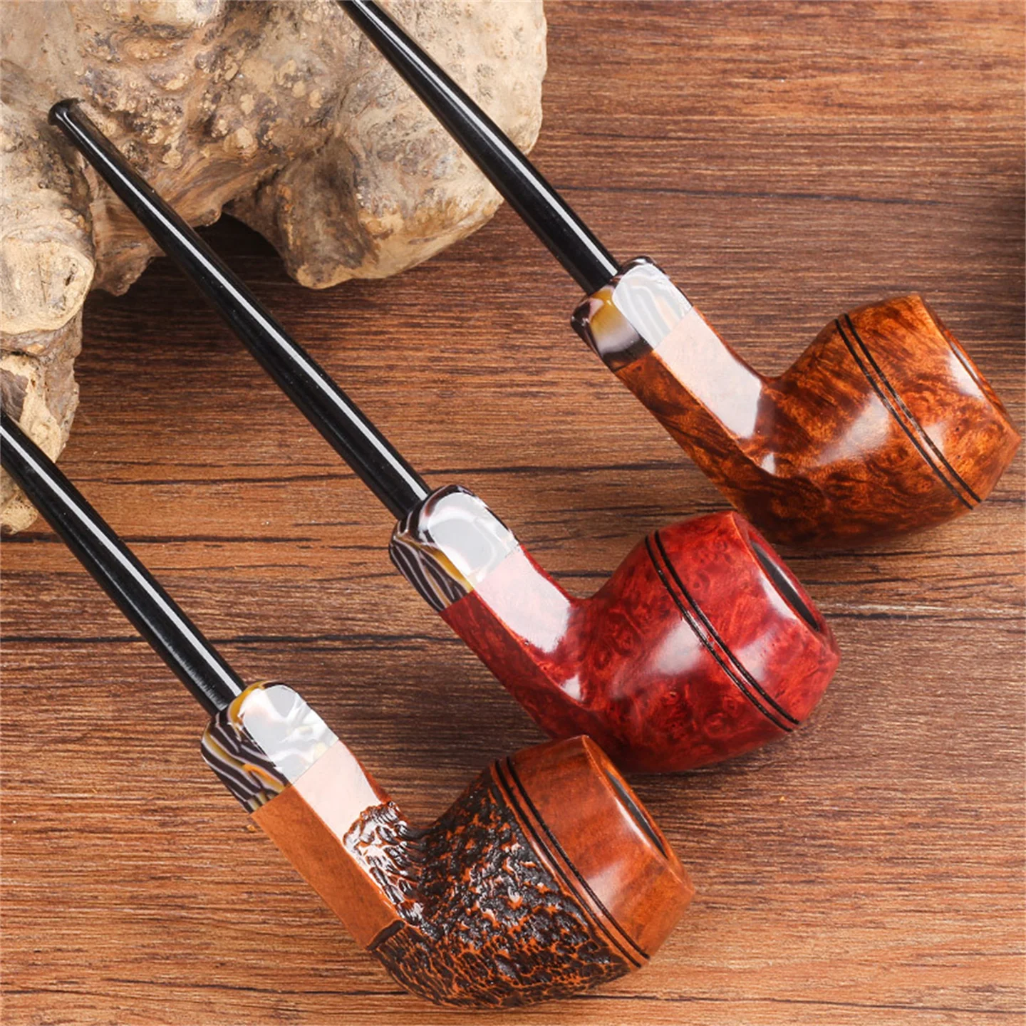 Bulldog Briar Wood 3mm Filter Cut Tobacco Pipe Retro Gentleman Straight Type Handmade Smoking Pipe With Accessory Father\'s Gift