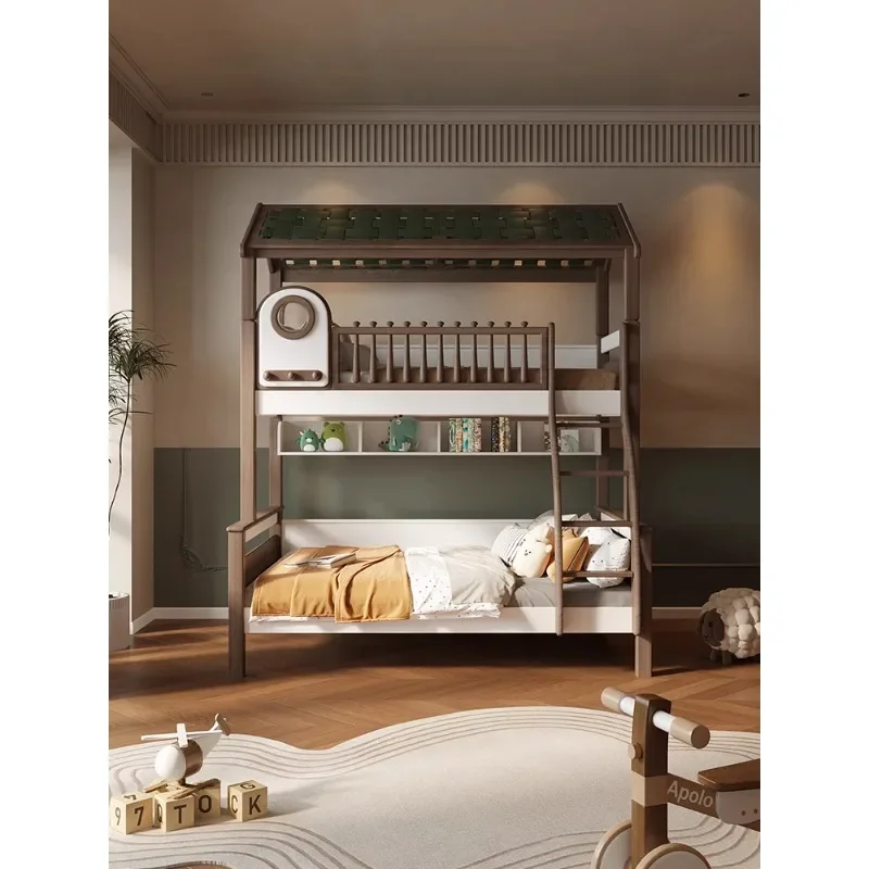 Bunk bed Two bunk beds, walnut children's room Tree house bed Slide bed