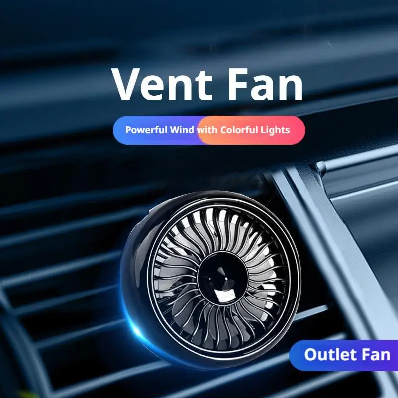 New Car Air Outlet Fan, USB Cooling, 3-Speed Adjustable Wind, Color-Changing Light and Vent Mount for Rear Seat Heat Dissipation