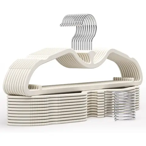 20 Pack Upgraded Short Neck Vertical Space Saver Hangers, 360 Degree Swivel Hooks, Non-Slip Hangers, Liquid Silicone, Smooth as