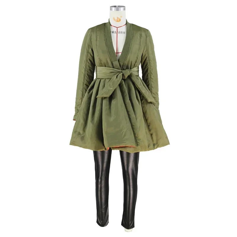 Parkas longues à col en V pour femmes avec ceinture, veste bouffante A Line, robe de Rhplissée, vestes bouffantes au beurre, manteau chaud, haute