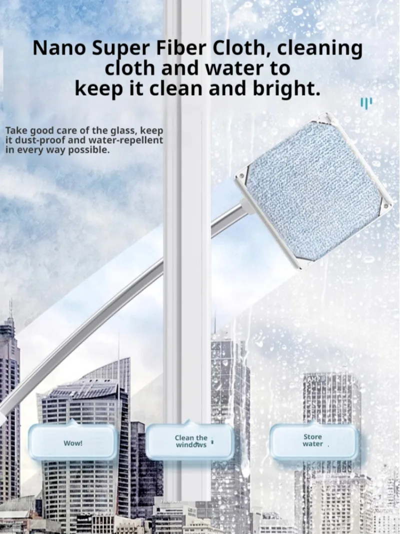 Household glass cleaner with highrise telescopic doublesided window cleaning tool