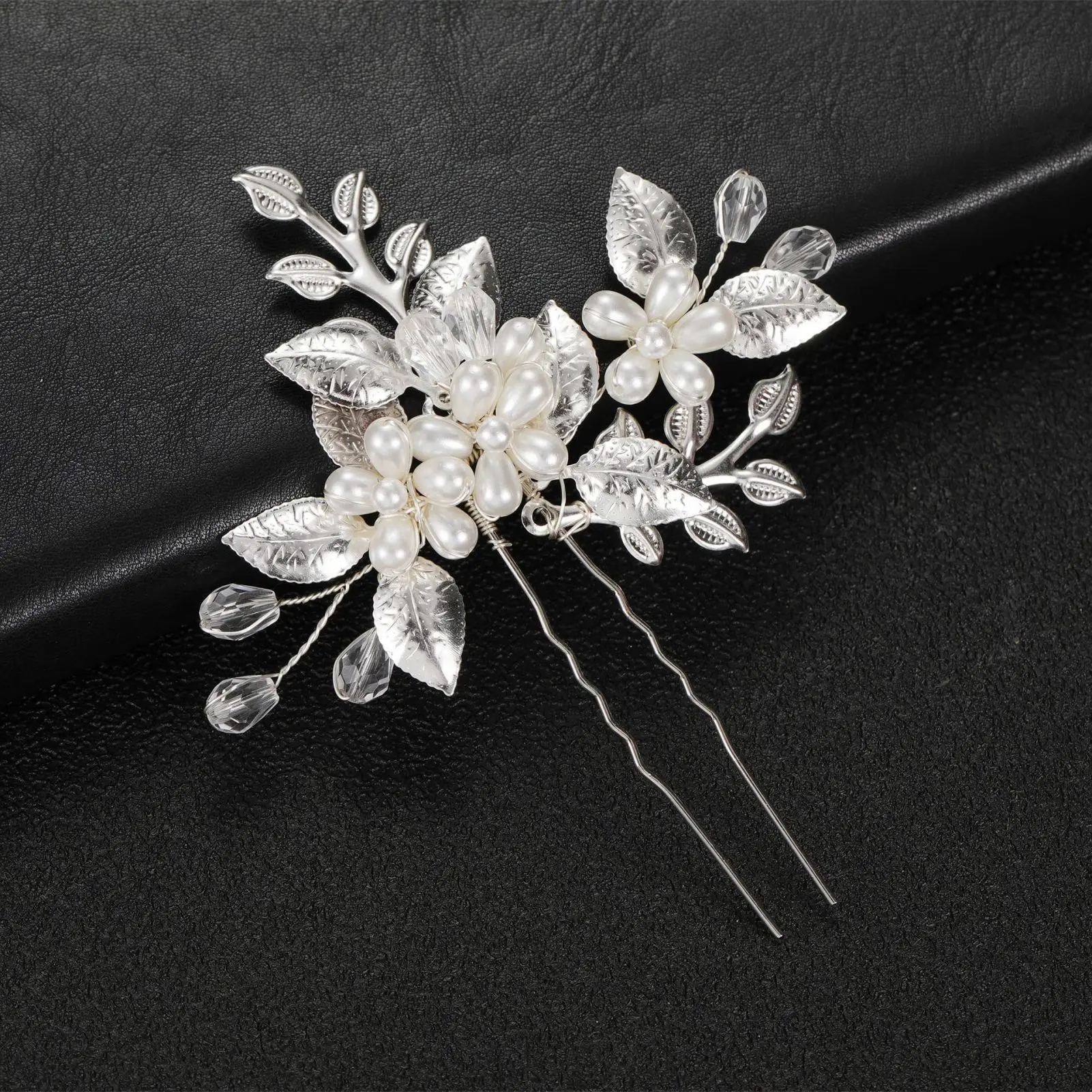 Rhinestones U-shaped Hairpins with Stable Pearls Elegant Floral Headwear for Valentine's Day Christmas Gift