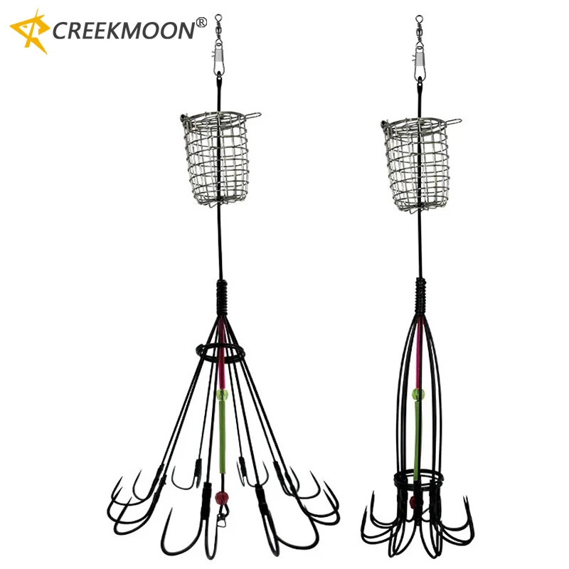 Accesorios de pesca, 8 garras, 16 ganchos, trampa para cebo de calamar, jaula para señuelos de pesca, gancho para pulpo, trampa, cesta, herramientas de equipo de pesca, aparejos