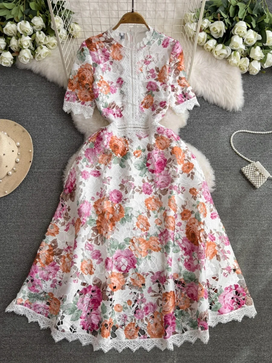 Vintage Summer Evening Party Flower Embroidery Wedding Midi Dress Women Short Sleeve Long Vestidos A Line Quaity