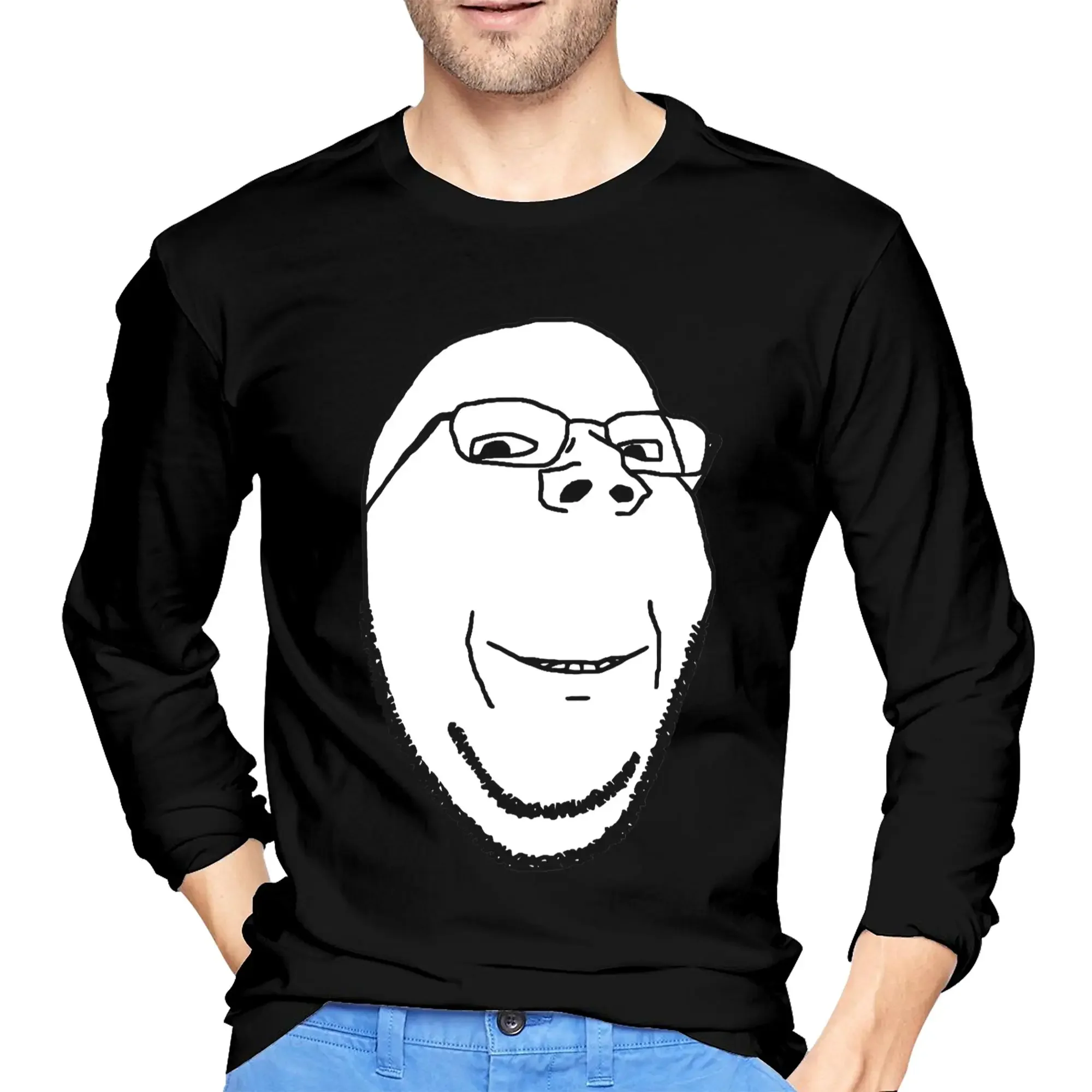 

Smiling Wholesome Wojak Soyjak Men's Long Sleeved T-shirt Fashion Round Neck T shirts Spring and Autumn Men tops