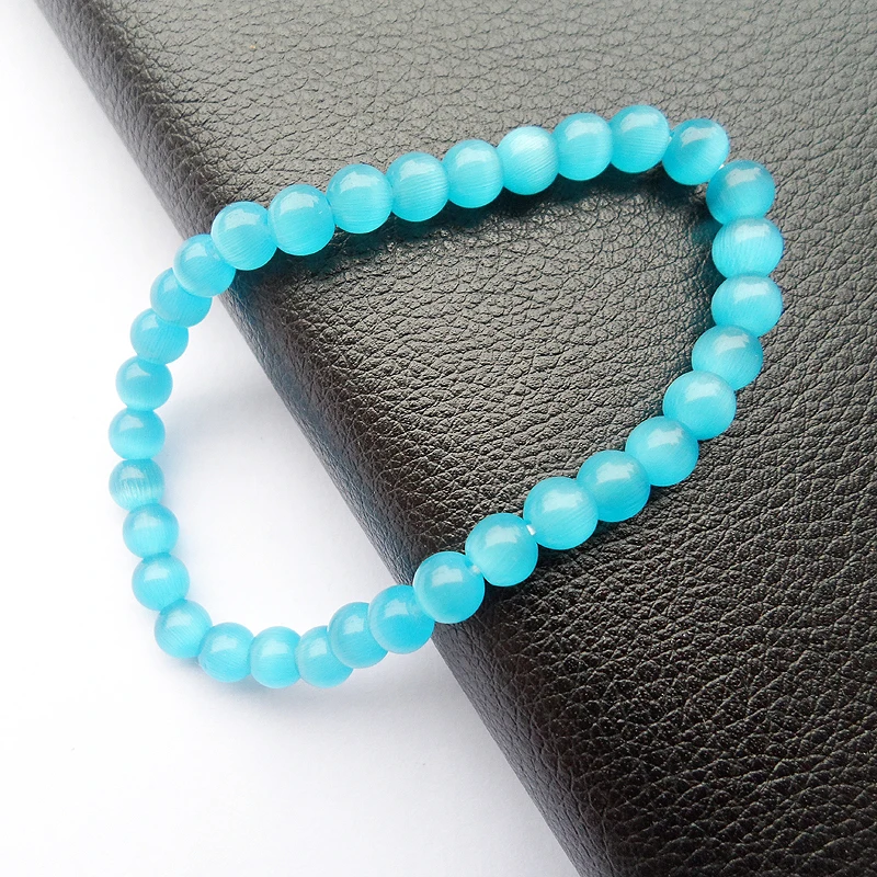 official-website tiki Natural DIY 6MM Blue Cats Eye Bracelet Women Semi Precious браслет Beaded Pulseras Jewelry