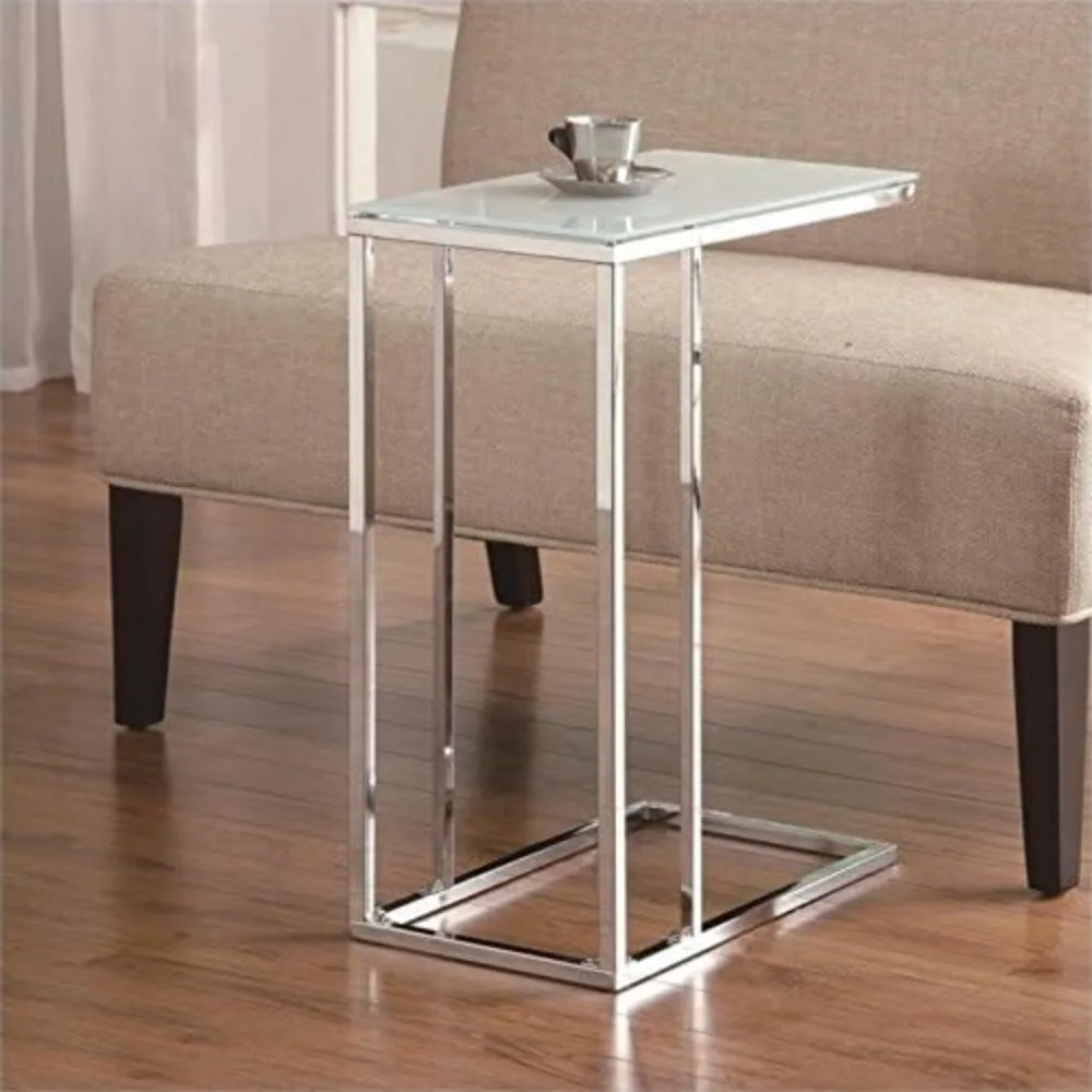 طاولة القهوة من BOWERY HILL End Table، مستديرة، على شكل C تحت الأريكة، معاصرة، داخلية من الفولاذ، باللون الأبيض #4