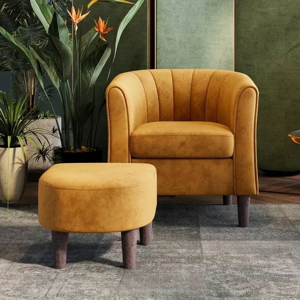 

New Arrival Velvet Accent Chair, Barrel Chair With Ottoman, Modern Comfy Reading Chair Armchair For Living Room Study Room Offic