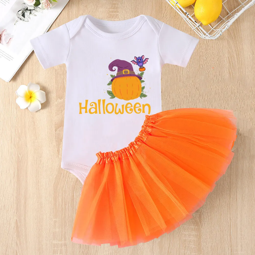 My First Hallowen Print Baby Bodysuit Dress Dresses Tutu Cake Smash Outfit Infant Baptism Clothes Halloween Party Girl Outfit