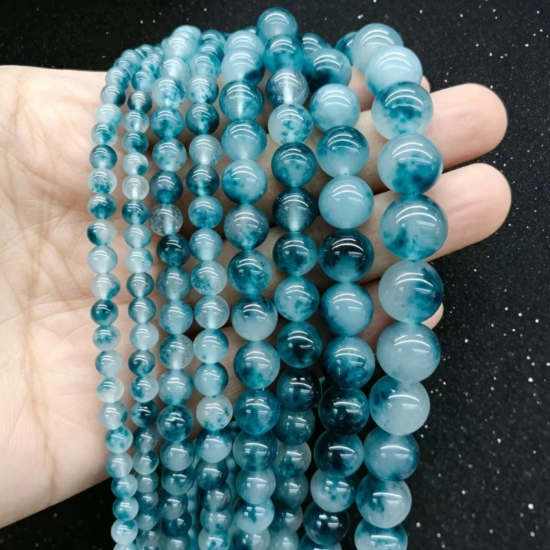 Smooth Natural Stone blue floating flower Chalcedony Beads for Jewelry Making Diy keychain anklet Necklace 15