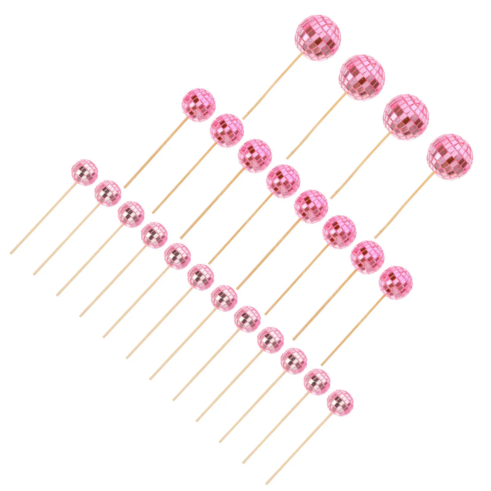 24Pcs Disco Mirror Ball Cake Toppers Safe Foam Bamboo Cupcake Picks Party Decoration Birthday Wedding Dessert Insert