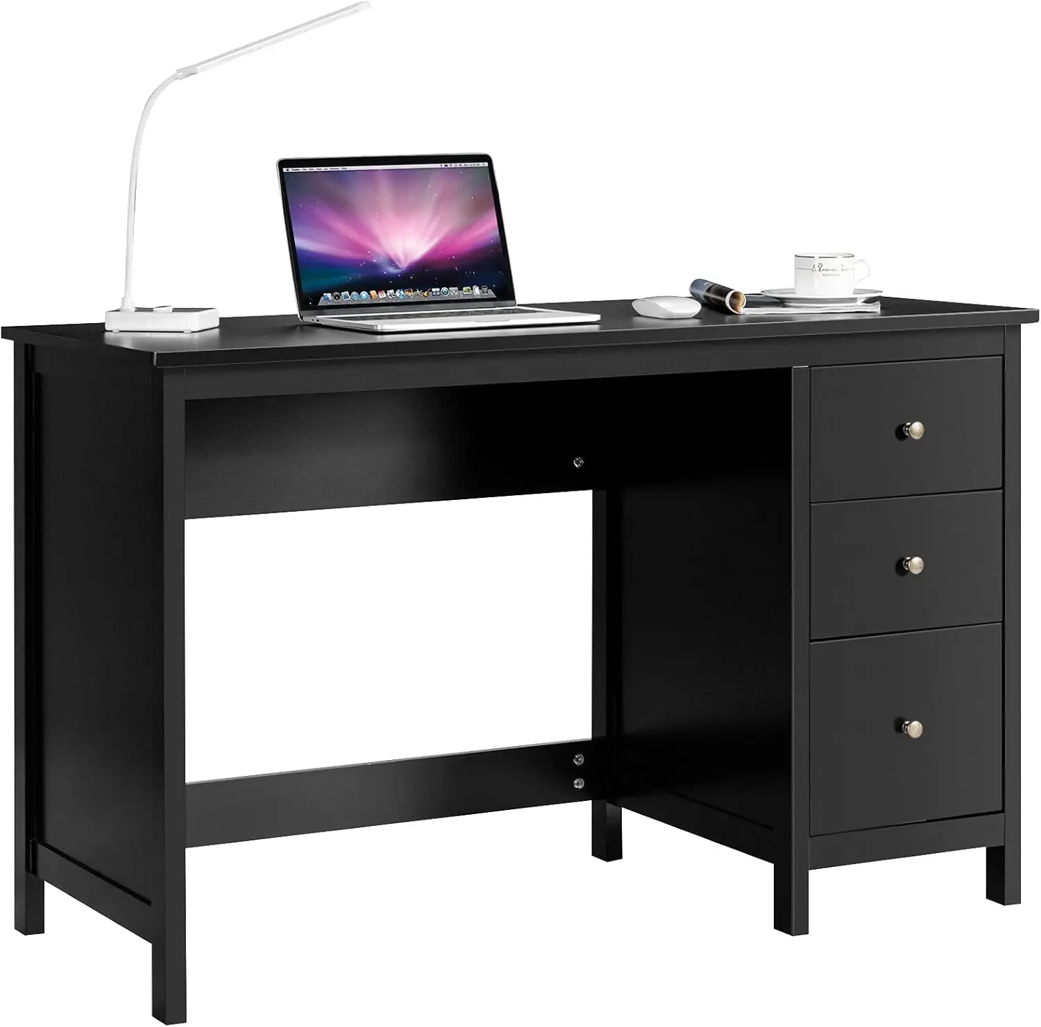 

Black Desk with Drawers, Modern Home Office Computer Desk with Storage Drawers & Spacious Desktop, Compact Writing Study