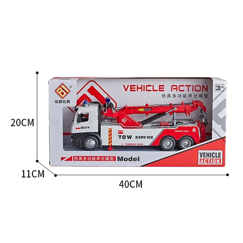 Grote dubbele haak reddingsauto kraan legering voorgeluid en licht grote technische bediening auto simulatie trailer speelgoed