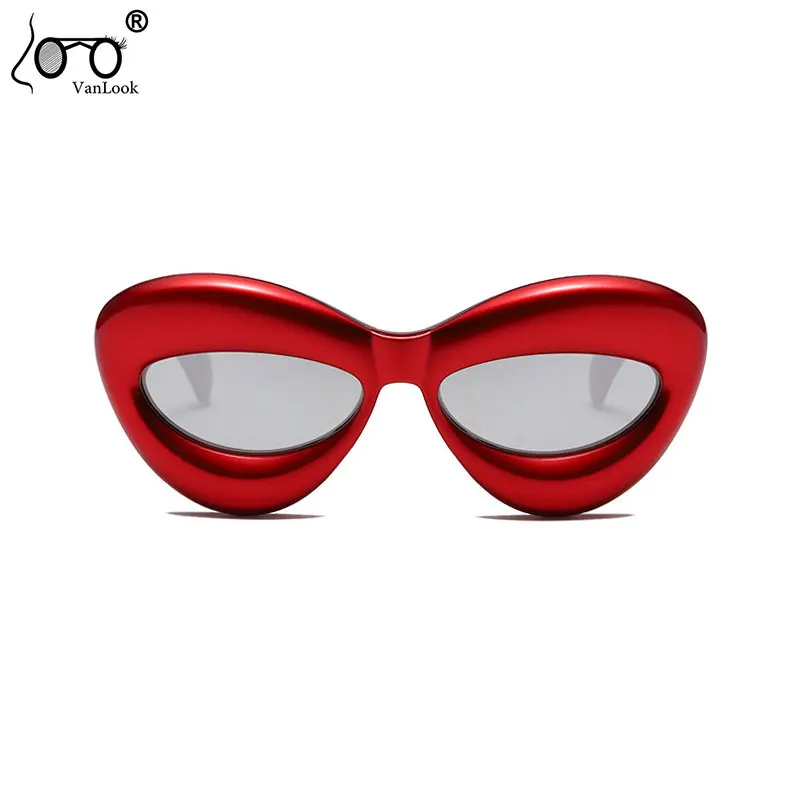 VANLOOK Red Sun Glasses Party Inflatable Lips Shape Shades Futuristic Ins Trend Fashion Cats-eye Men Women Cat Eye Sunglasses