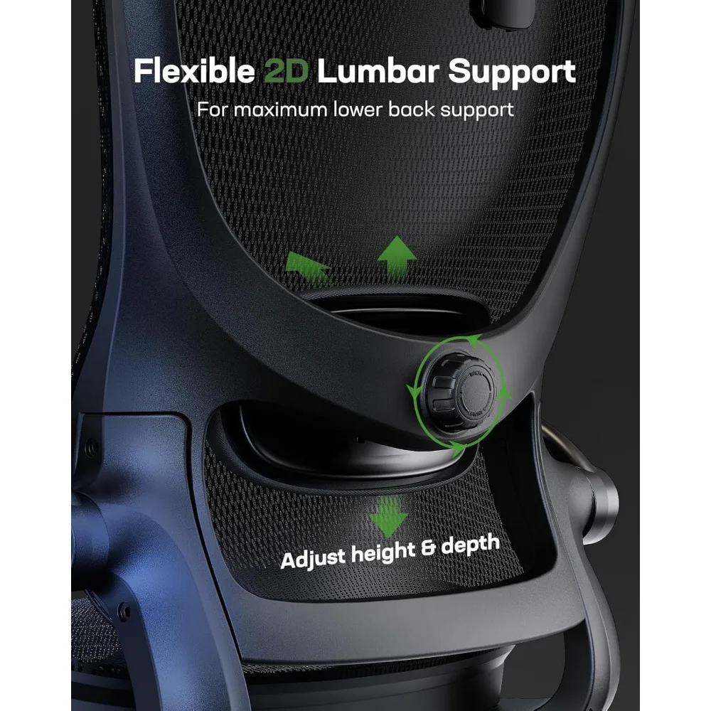 كرسي مكتب شبكي مريح من Marsail كرسي مكتب منزلي عالي الظهر مع دعم قطني متكيف، مسند رأس ثنائي الأبعاد، ذراع قابل للطي ثلاثي الأبعاد #4