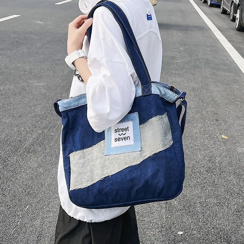 

Vintage Canvas Women's Bag Splice Contrast Denim Crossbody Bag 2022 New Fashion High Capacity Fashion Trend Women's Shoulder Bag