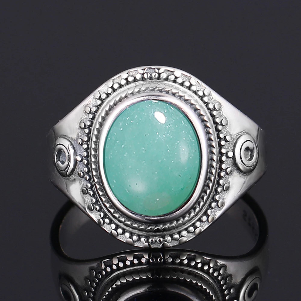 S925 Silver Ring Big Oval 8*10MM Natural Moonstone Turquoise Lapis Tiger Eye Rings for Women Gifts Fine Jewelry