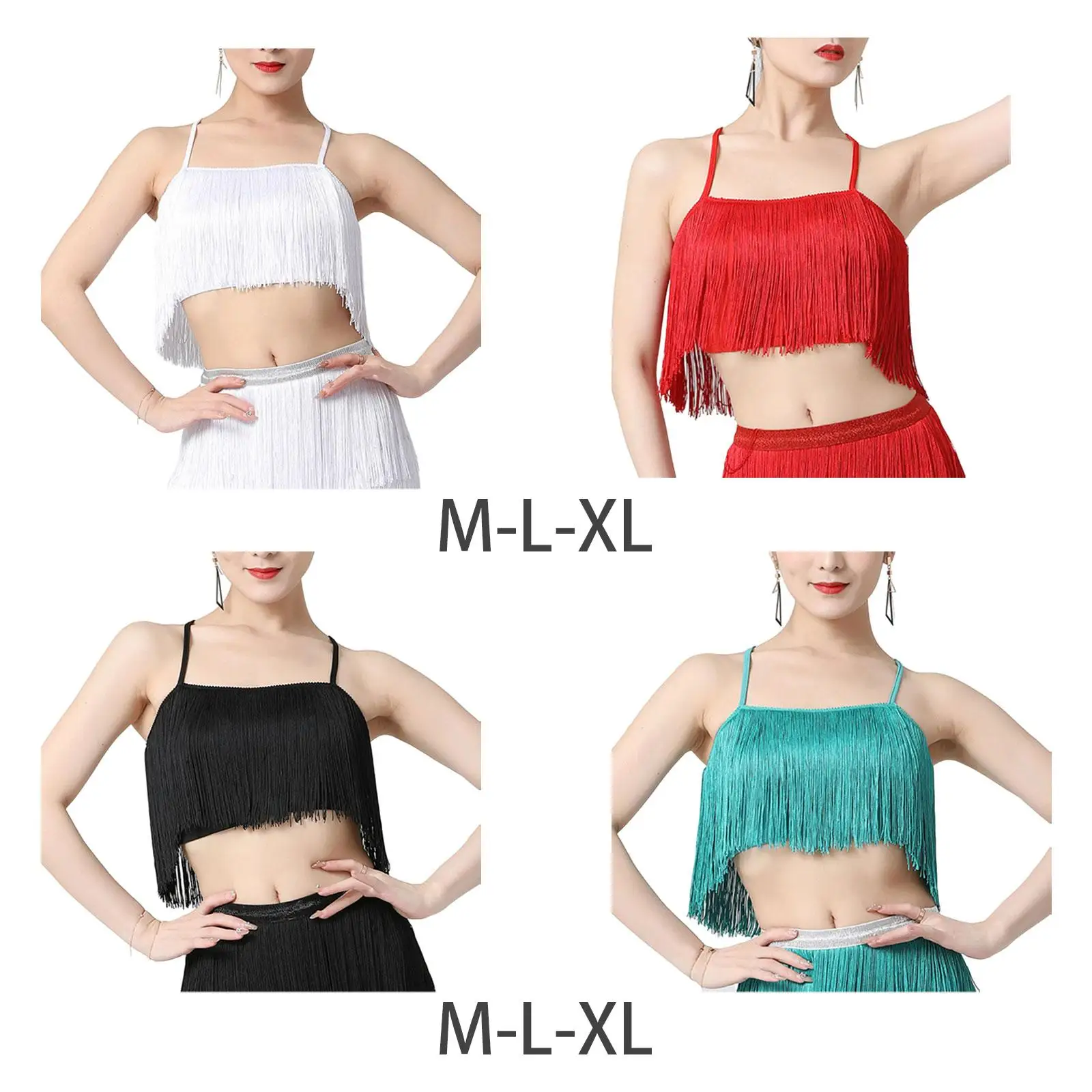 Women Latin Dance Crop Top Halter Neck Fringe Tassel Vest Polyester Performance Dancewear for Practice Festival Costume Outfit