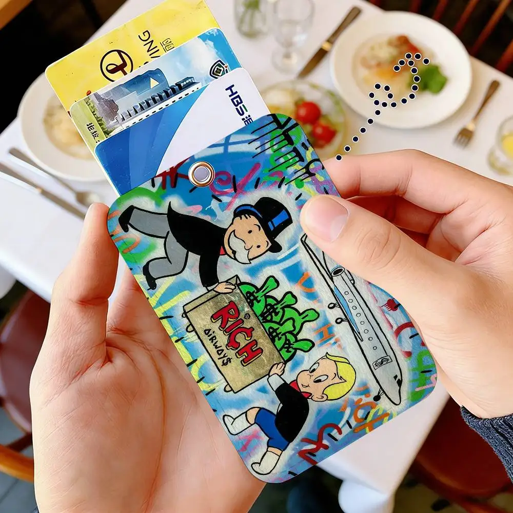 Dollar Alec Monopoly - Estuche de cuero para tarjetas de acceso con diseño de dibujos animados, 1 unidad, llavero, anillo para llaves, etiquetas de acceso a puertas, estuche para tarjetas de identificación