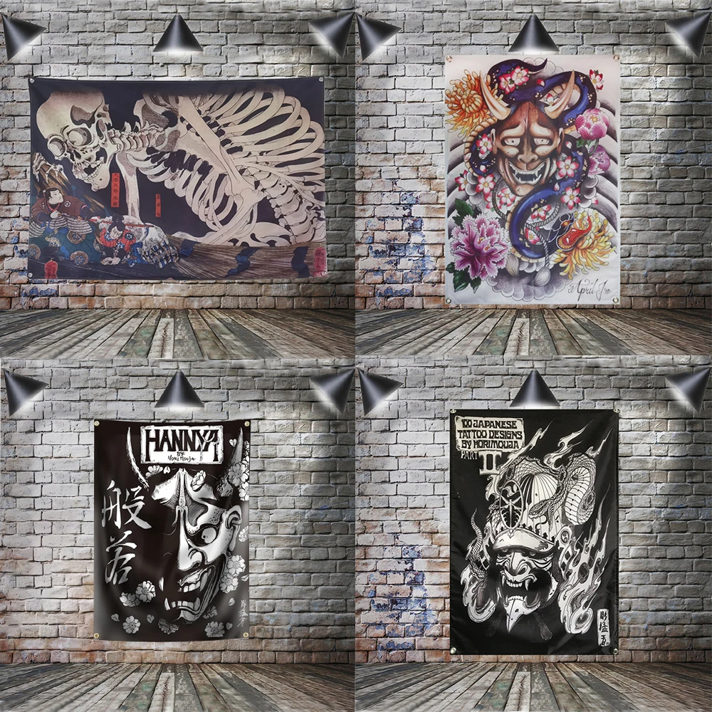 Череп японский флаг укиёэ цветок череп баннер знаменитая художественная живопись Хання украшение дома подвесной флаг 4 втулки 3*5 футов