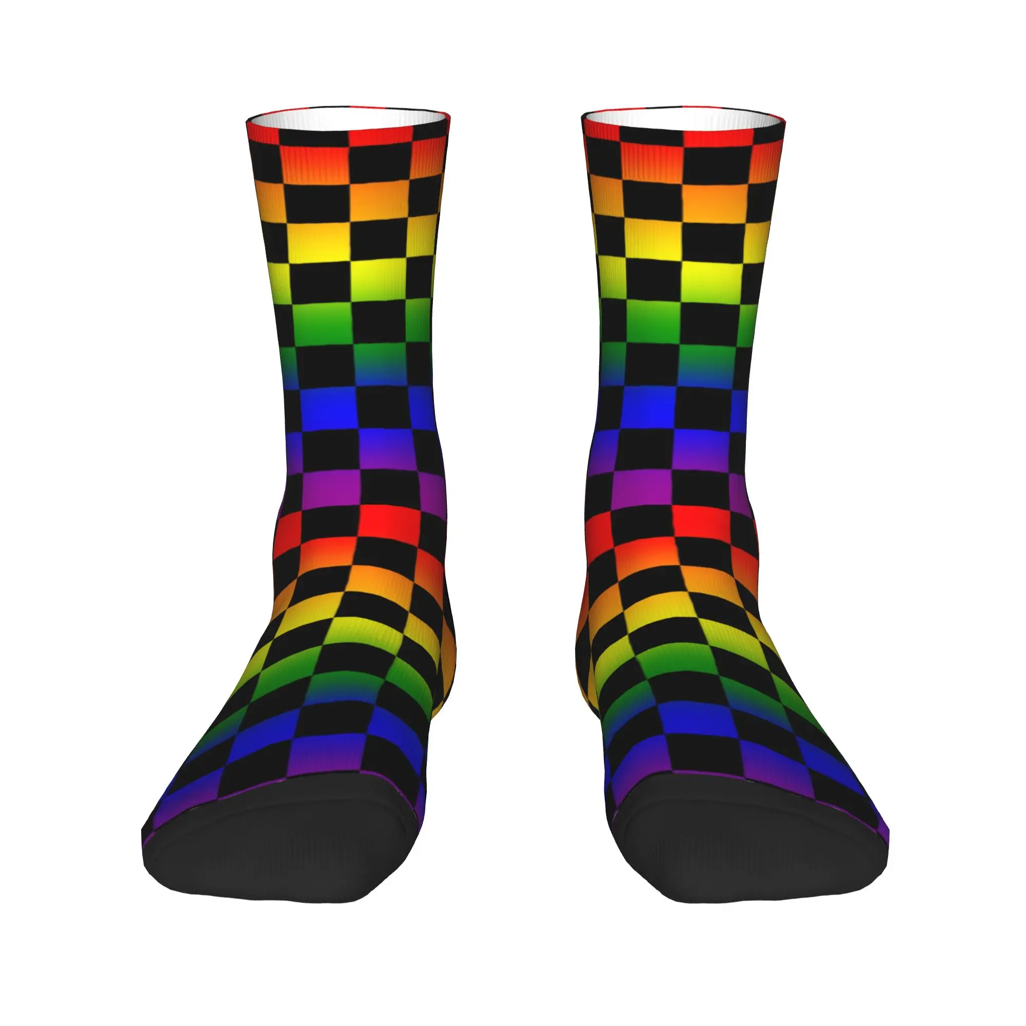 

Fun Printed Rainbow Checkers Checkerboard Socks for Men Women Stretchy Summer Autumn Winter Crew Socks