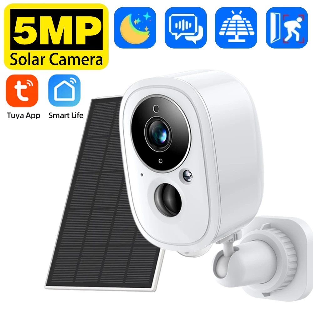 

Tuya Smart Life 5200Ah Rechargeable Battery Solar Outdoor Two Way Audio WIFI 5MP Surveillance Security Siren IP66 Camera