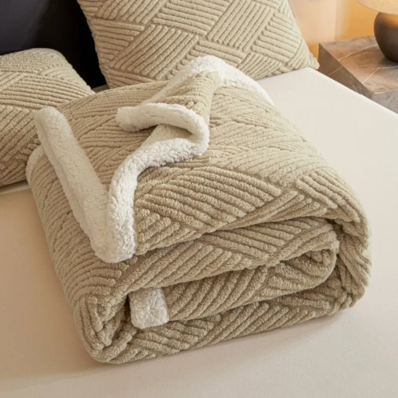 Luxury Jacquard Double Layer Lamb Wool Blanket Multi-Functional Warm Soft Cozy with Long-Lasting Heat Retention