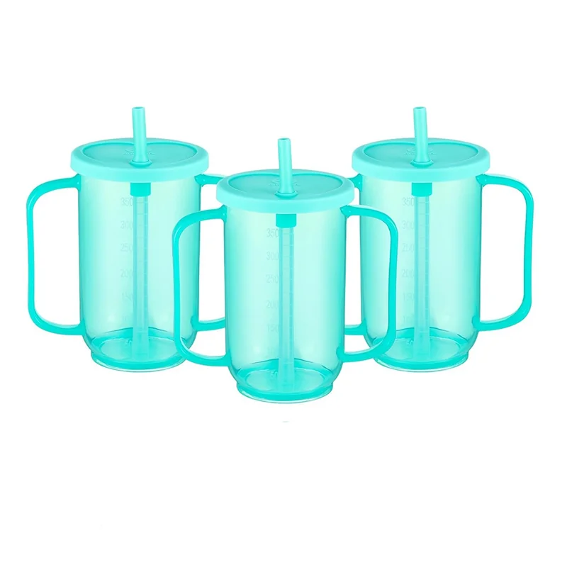 

M12K-3 Pcs 12 Oz Plastic Sippy Cups For Adults , Spill Proof Cups For Elderly Disabled Dysphagia Patients