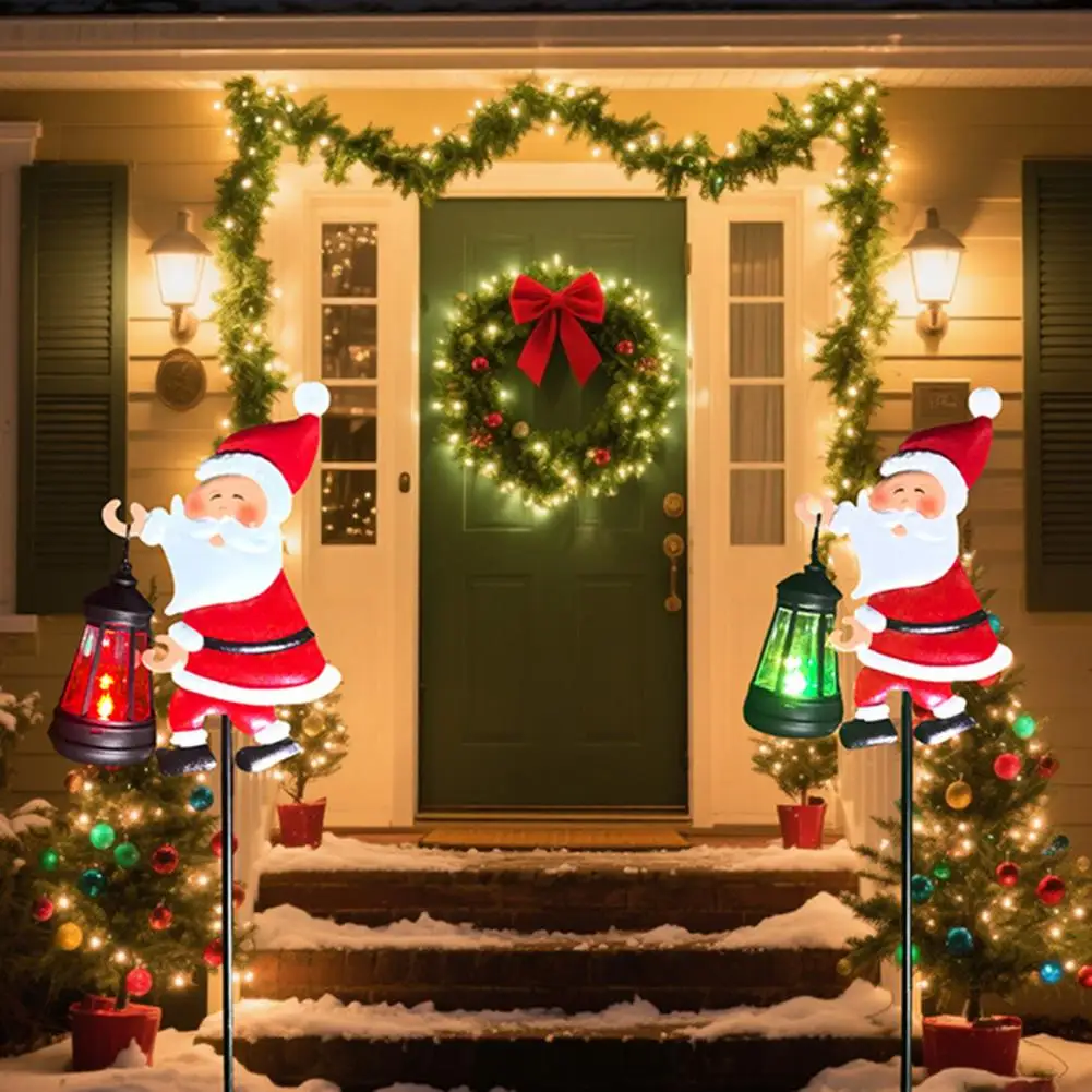 Zimowe dekoracje ogrodowe na święta Bożego Narodzenia, zewnętrzne dekoracje świąteczne, solarny Święty Mikołaj podlewający rośliny, lampka LED na świąteczny ścieżkę ogrodową.