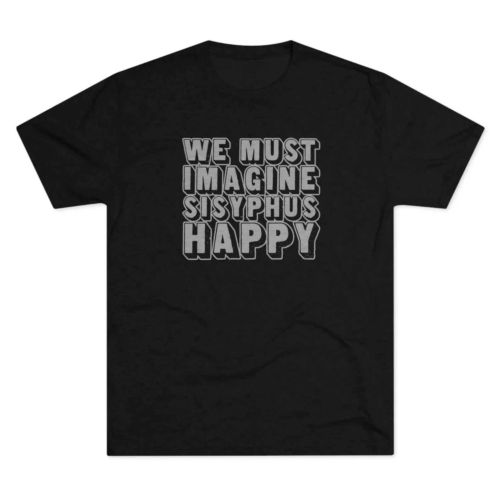T-shirt Camus Sisyphus Happy Philosophy en tissu mélangé, style vintage délavé, élégant, polyvalent, respirant, graphique, extensible, pour homme