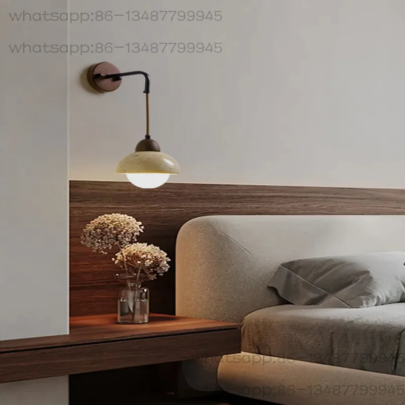 

Travertine Wall Lamp Bedroom Bedside Curved Arm Japanese-style Wabi-sabi Wind Nordic Wall Simple Children's Room Study Lamp