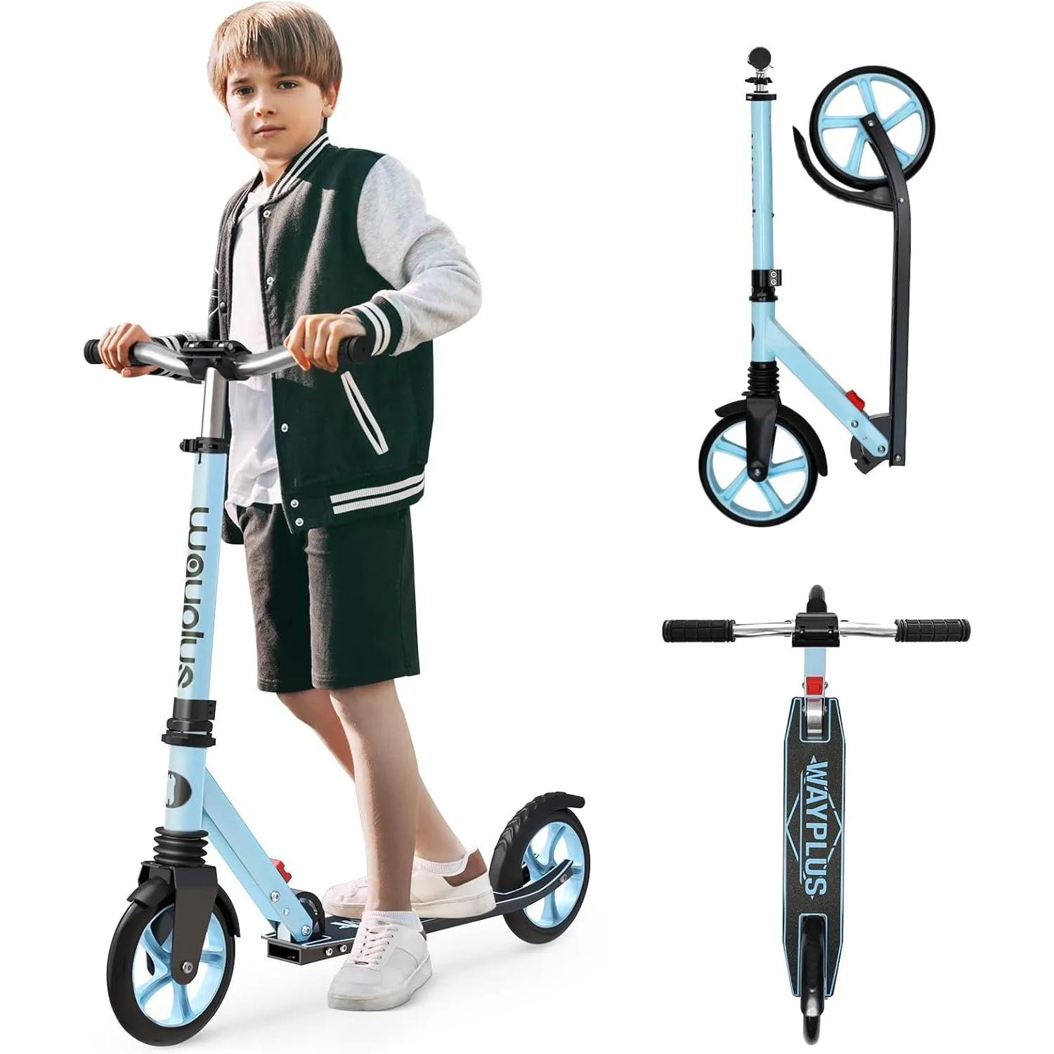 

Kick Scooter for Ages 6+,Kid,Teens&Adults.Max Load 240 LBS.Foldable,Lightweight,8IN Big Wheels,4 Adjustable Levels.Blue