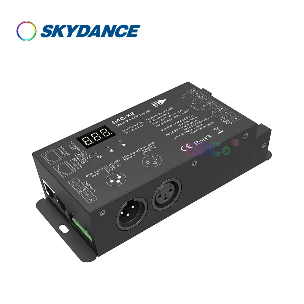 Skydance D4-XE 4CH CV RDM e DMX 512 Decoder 250 ~ 1600Hz Display digitale 12V-36V 24V 8A/CH per striscia luminosa a LED RGB RGBW monocolore