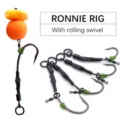 4pcs Carp Fishing Accessories Ronnie Rigs Fishing Barbed Hook With Rolling Swivels For Fishing Tackle Ready Hair Carp Rig